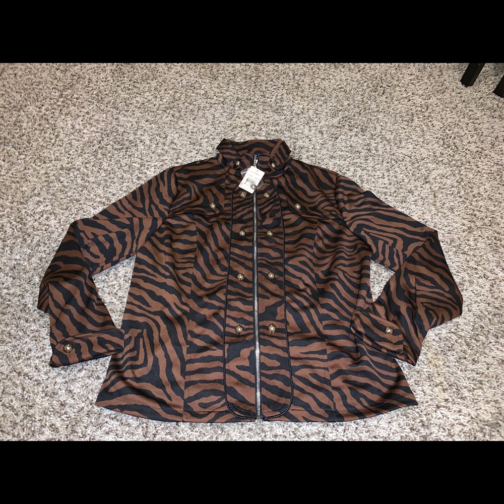 Lisa International Black Brown Zebra Stripe Jacket